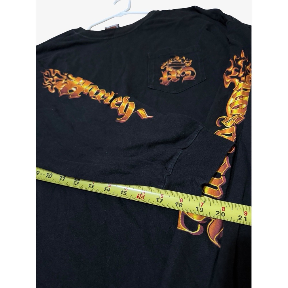 Y2K Vintage Harley Davidson Flame Script Long Sleeve Pocket Shirt Black 4X - Picture 9 of 13